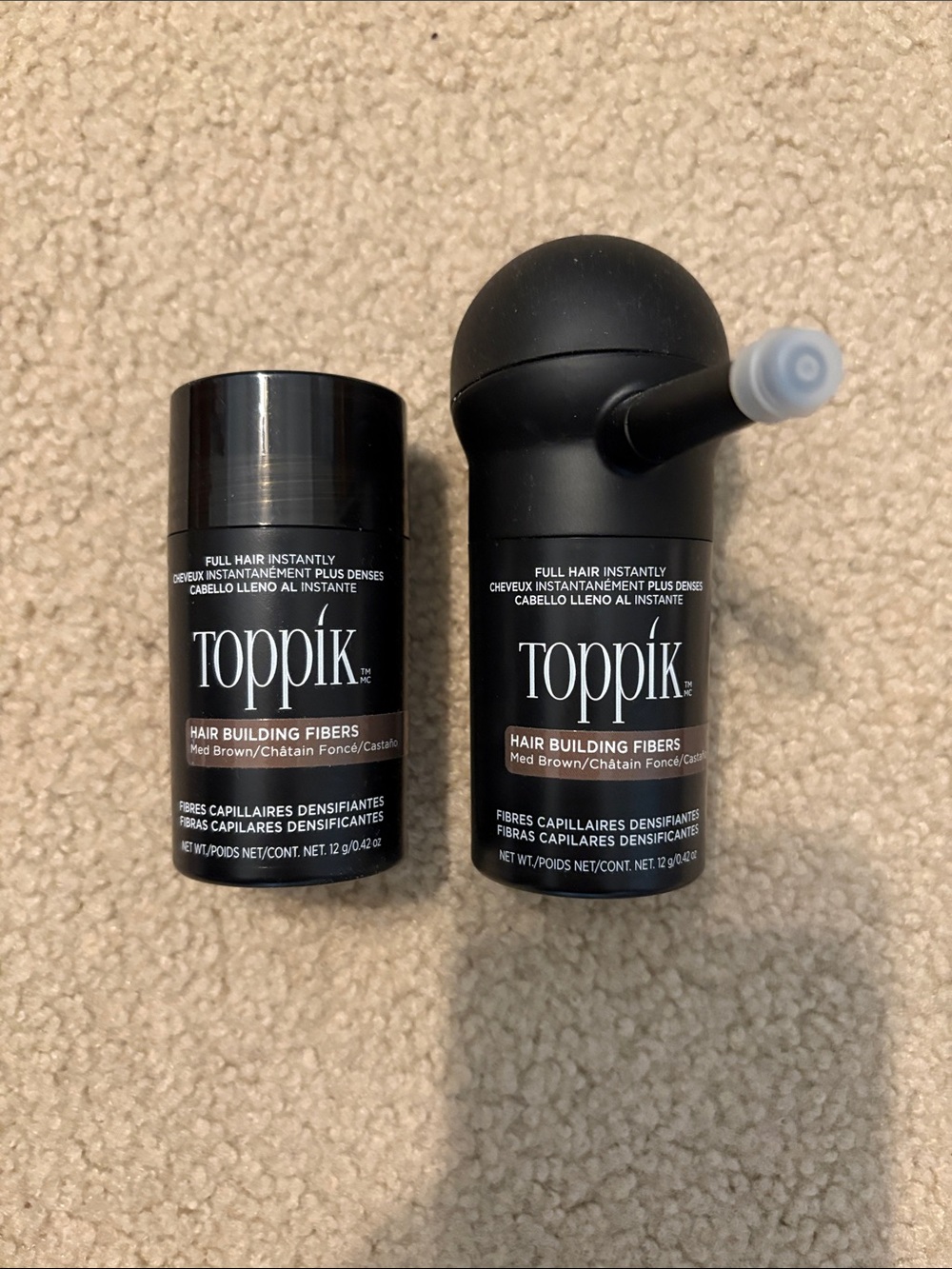 Toppik Hair Building Fibers – Medium Brown (2 Pack) with applicator